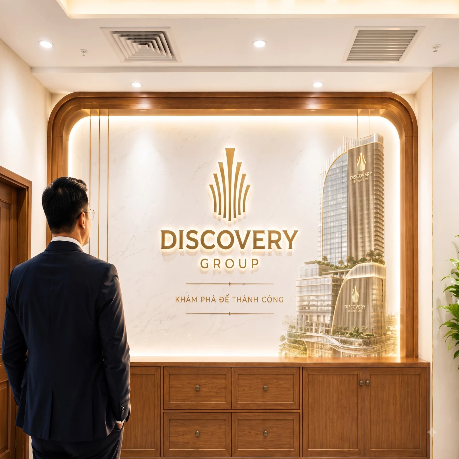 Trụ sở Discovery Group với biểu tượng thương hiệu